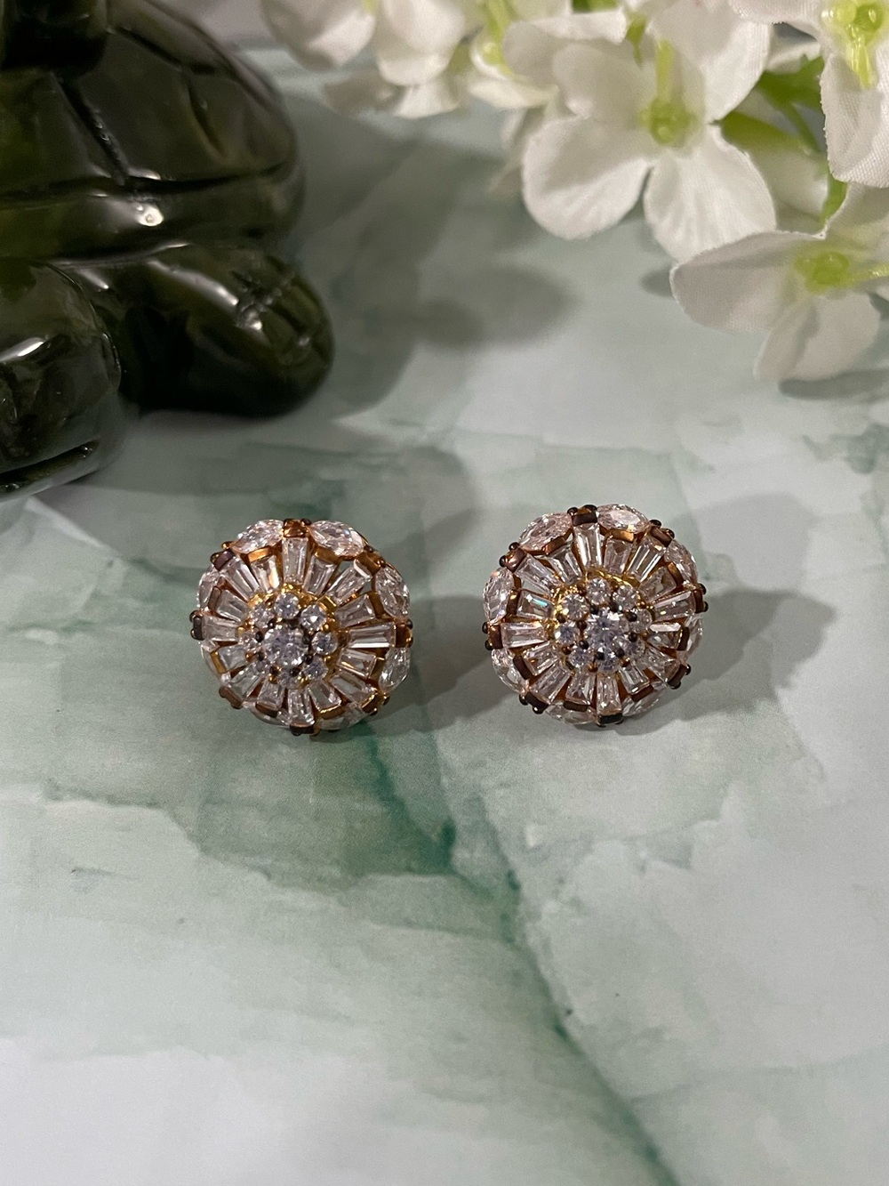Baguette Cluster Earrings Crystal Clear Rhinestones EUC